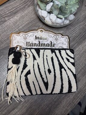 India Handmade 🦓 Zebra Print 🦓 Beaded Clutch or Pouch